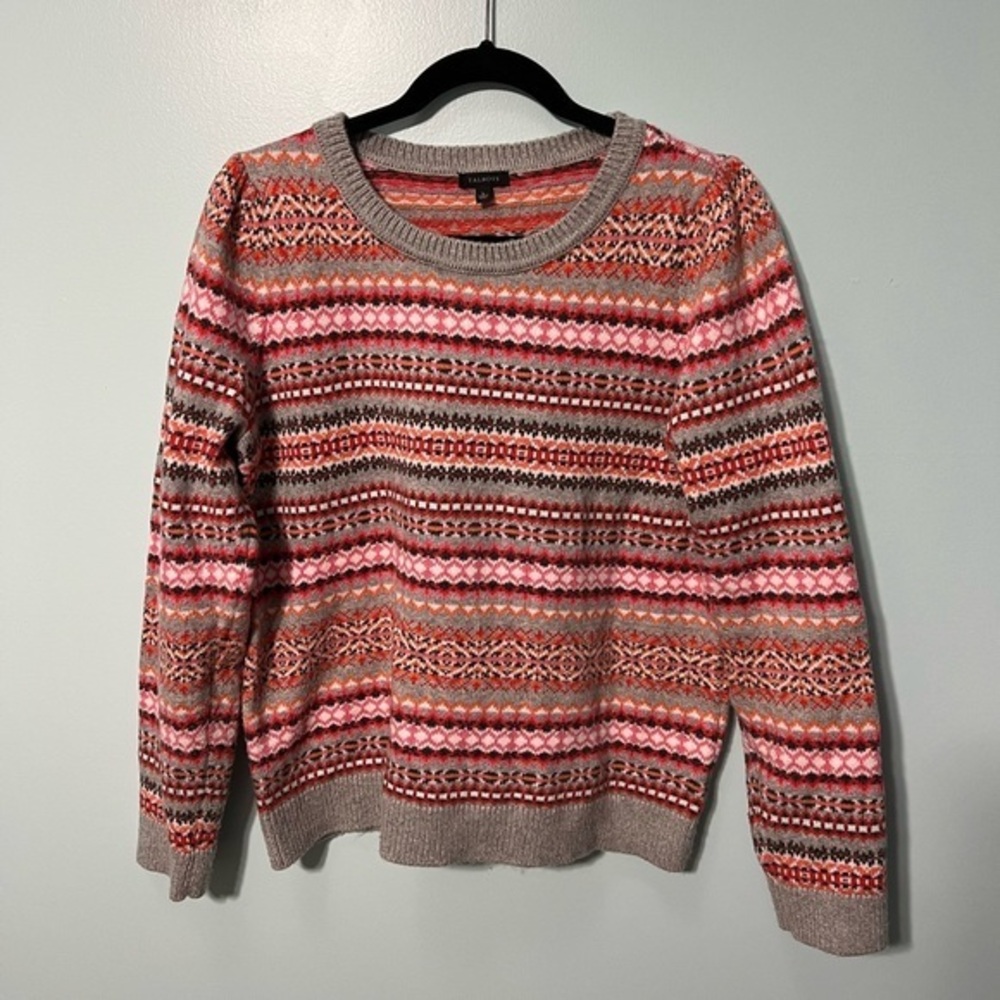 Talbots gray and Orange Striped Printed Long Sleeve Knit Sweater Size Large